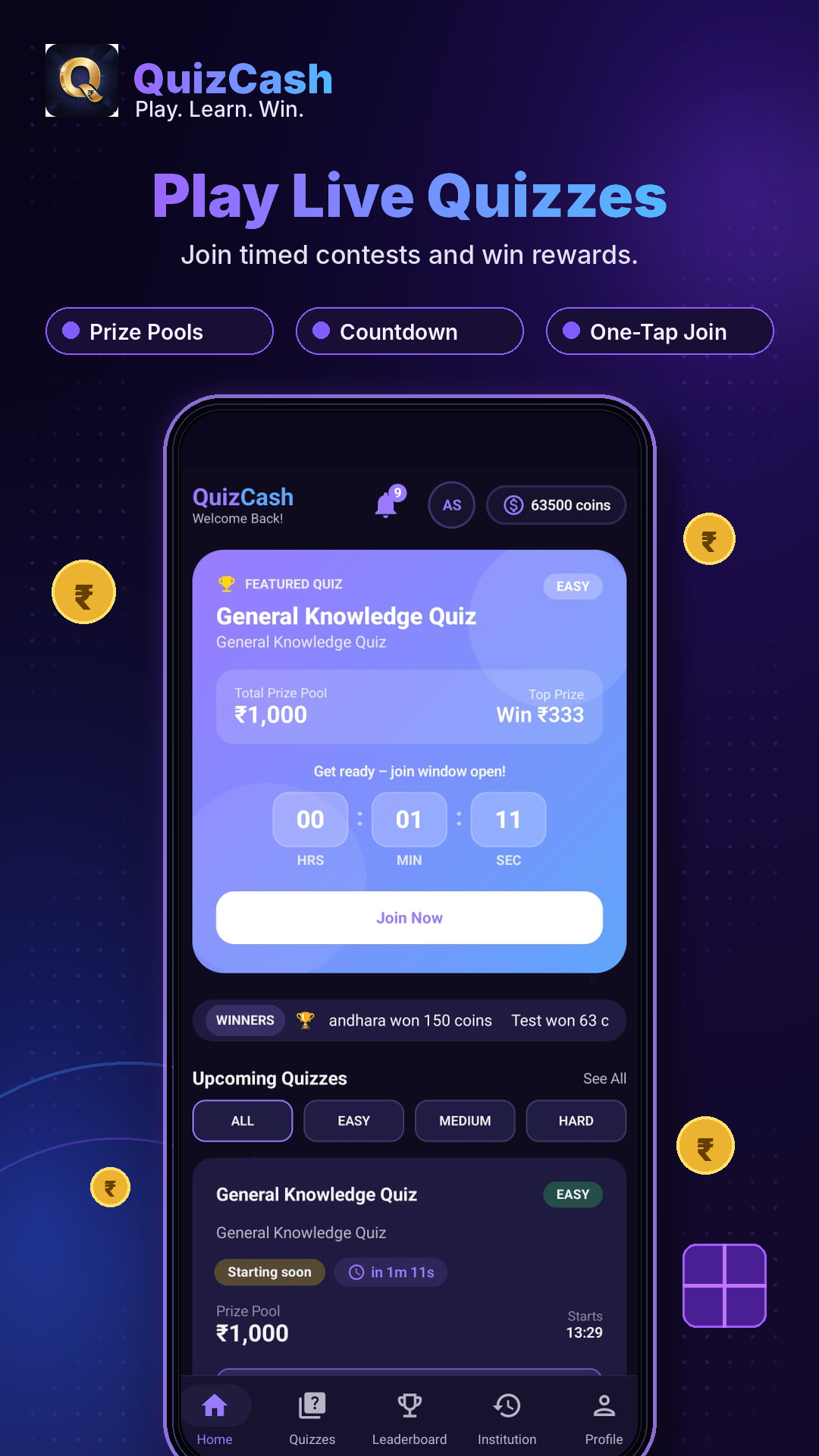 Praveenya quizzes home screen